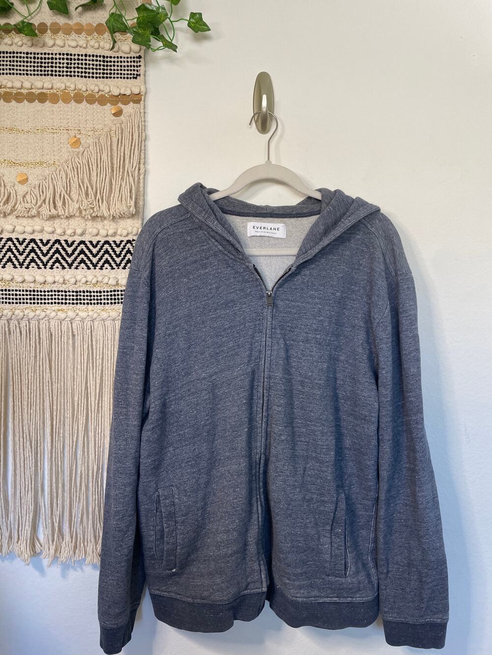 Everlane Mens Hooded Zip Up Heather Blue Sweater XL